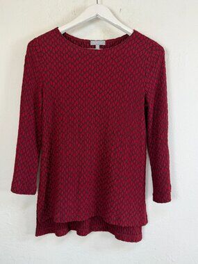 Habitat Womens Top Red Black Textured Diamond Knit Blouse 3/4 Sleeve Tunic XS